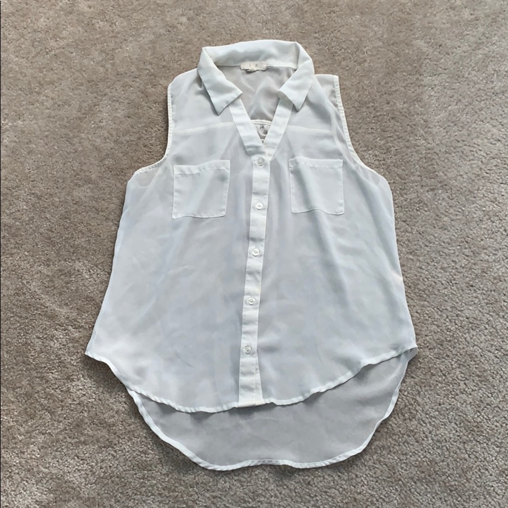 Women’s White Mesh Sleeveless Button Down Blouse